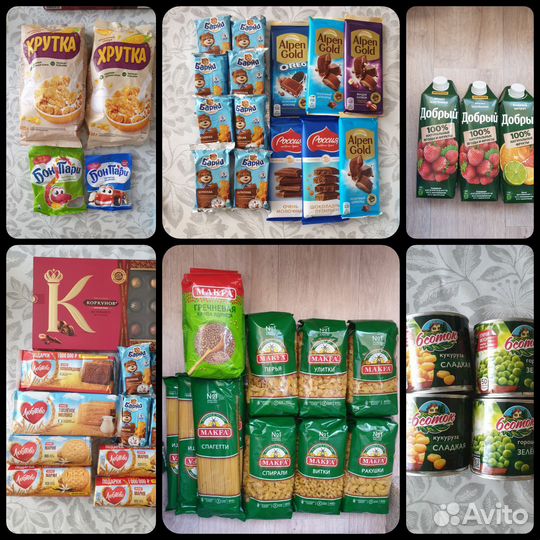 Альпен. Барни. Макароны. Печенье. Сок