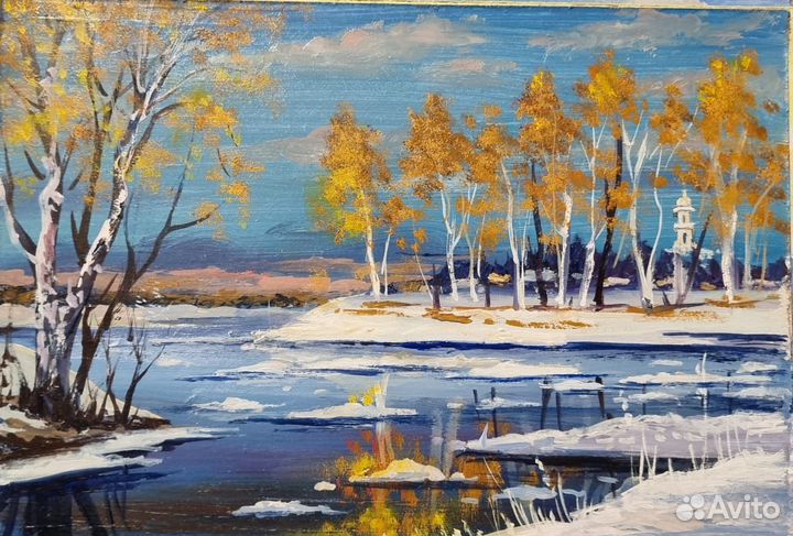 Весенний пейзаж картина маслом 20х30