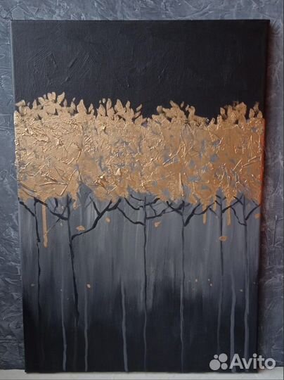 Картина золотые деревья абстракция