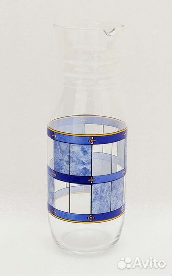 Кувшин стекло с синим рисунком (#690)