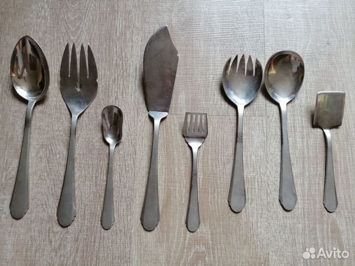 Ложка вилка лопатка для рыбы салатная Серебро 84