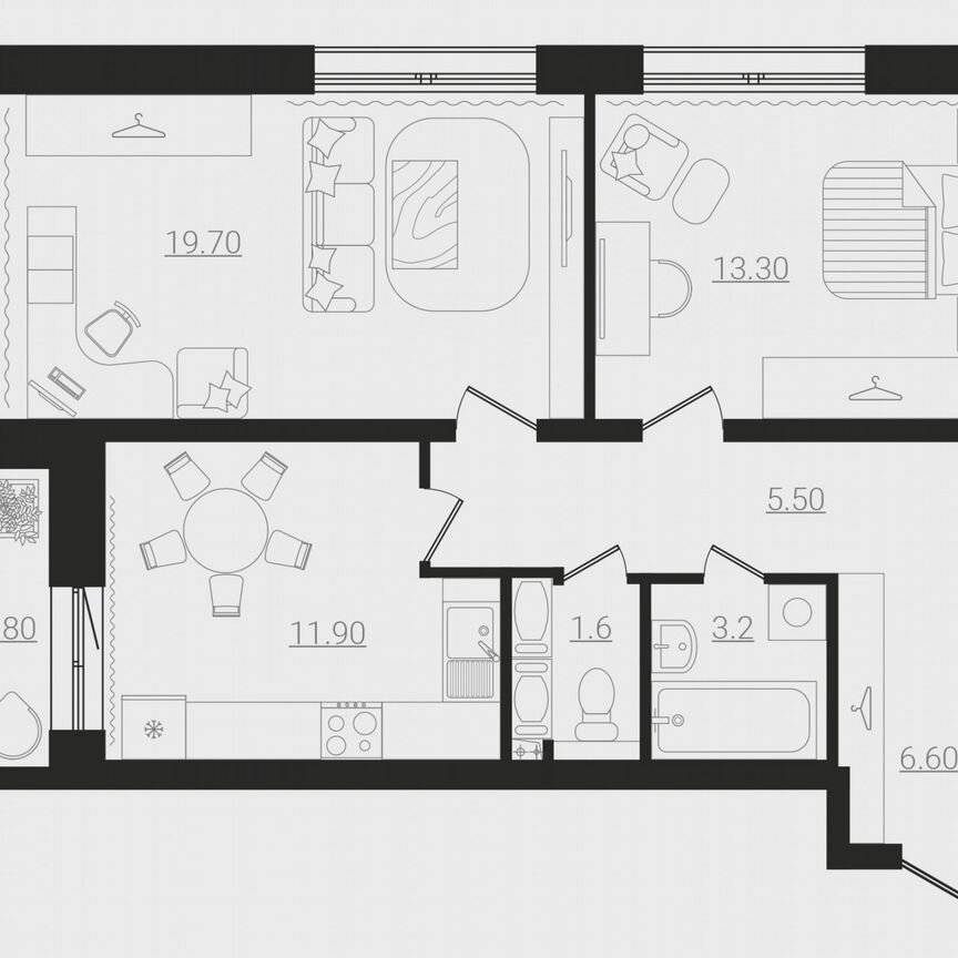 2-к. квартира, 64,1 м², 3/8 эт.