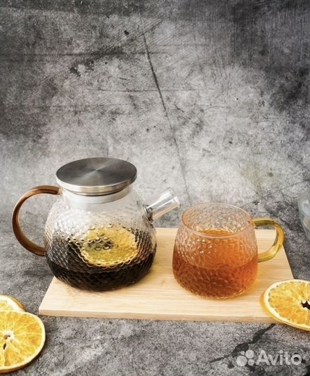 Чайник заварочный и 3 кружки стекло новый набор