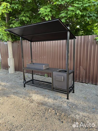 Мангал с печью под казан и крышей