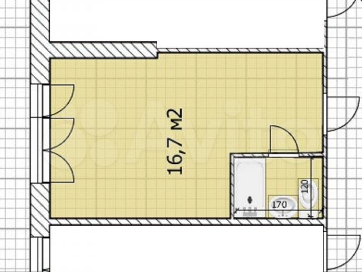 Квартира-студия, 16,7 м², 1/17 эт.