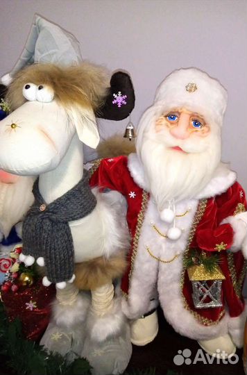 Дед Мороз и Лось интерьерные игрушки