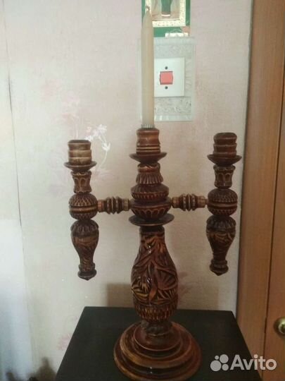 Подсвечник резной из дерева СССР