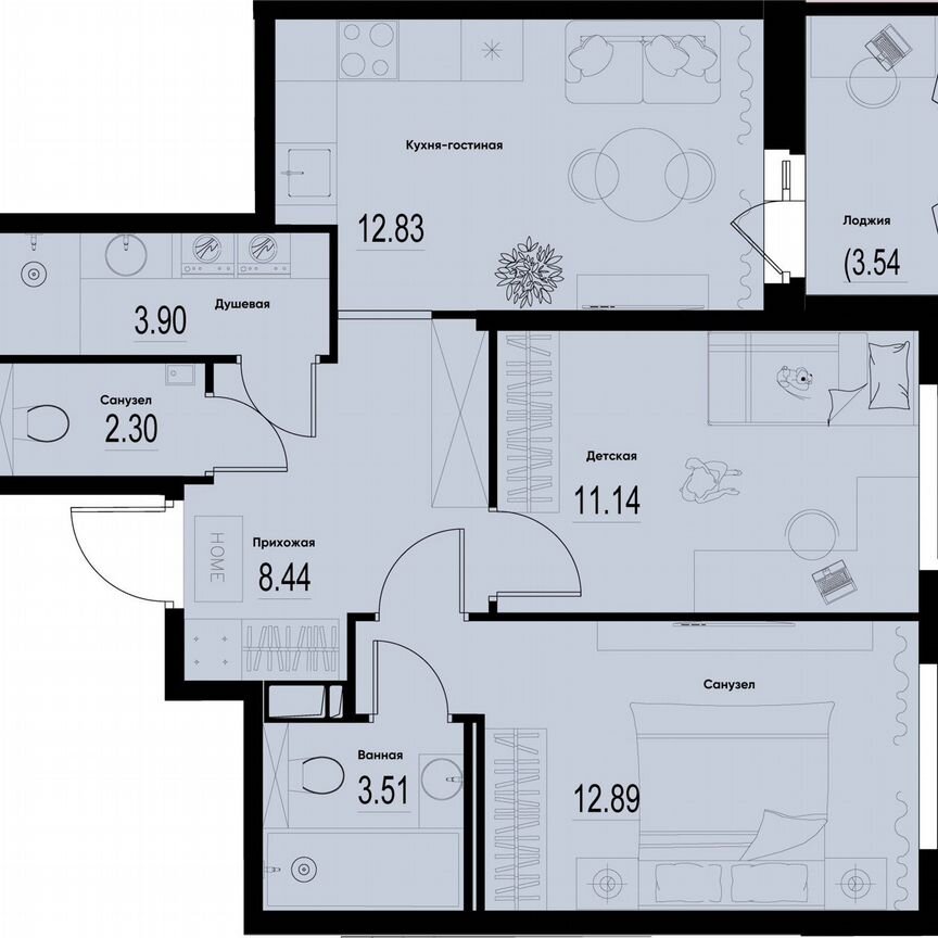 2-к. квартира, 56,8 м², 6/12 эт.