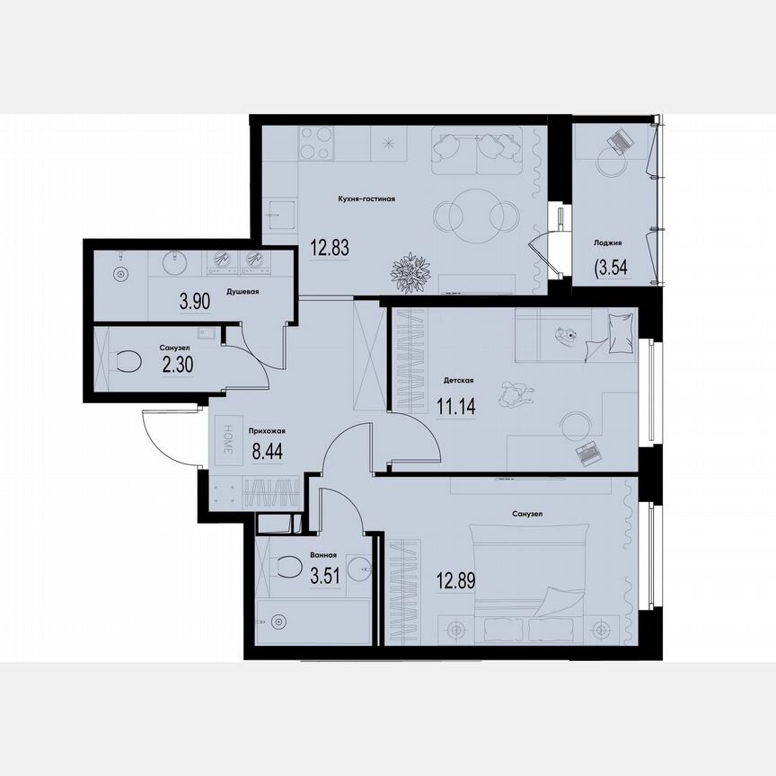 2-к. квартира, 56,8 м², 6/12 эт.