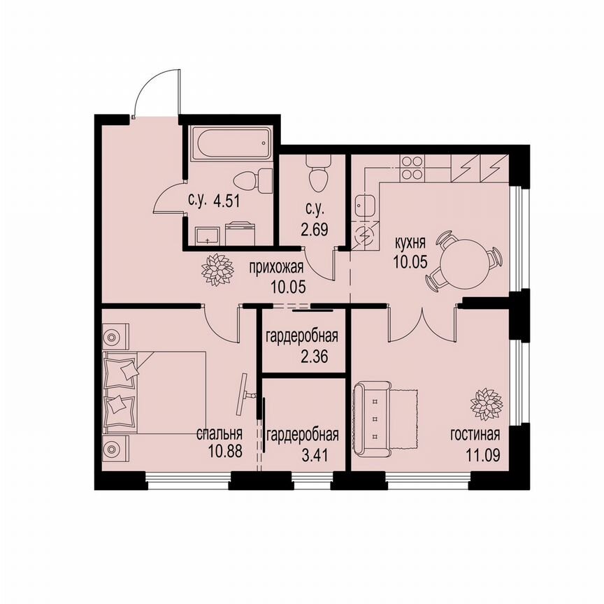 2-к. квартира, 55 м², 2/12 эт.