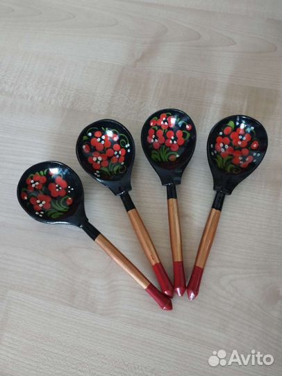 Деревянные ложки хохлома СССР, новые, 4 шт