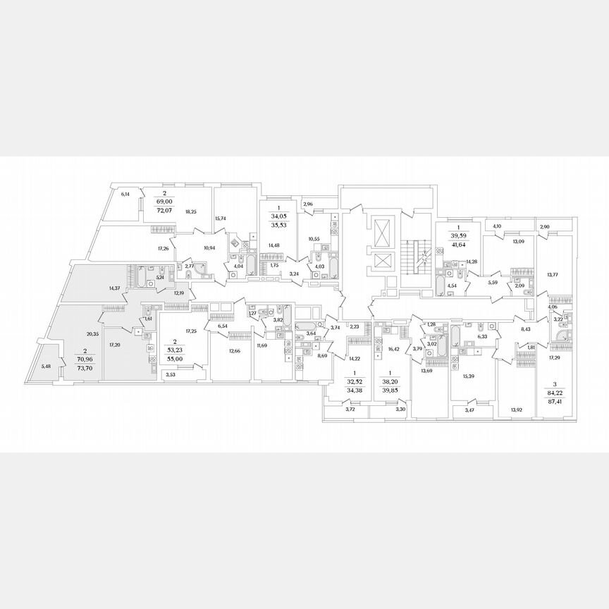 2-к. квартира, 73,7 м², 11/17 эт.