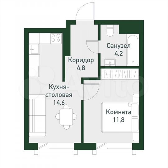 1-к. квартира, 36,6 м², 2/3 эт.