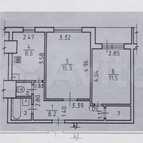 2-к. квартира, 50 м², 3/9 эт.