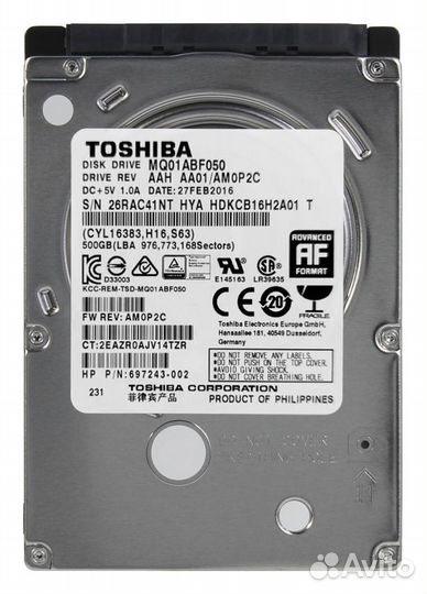 Жесткий диск Toshiba 500GB 697243-002 hdkcb16H2A01