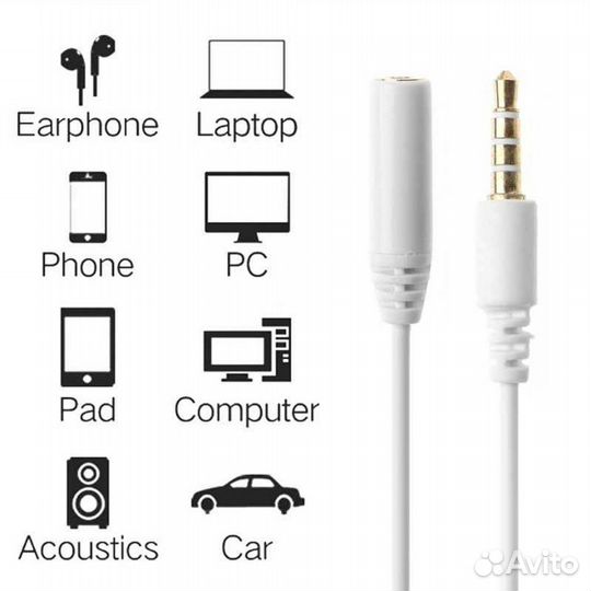 Кабель удлинительный 3,5mm 1м 3-pin/4-pin