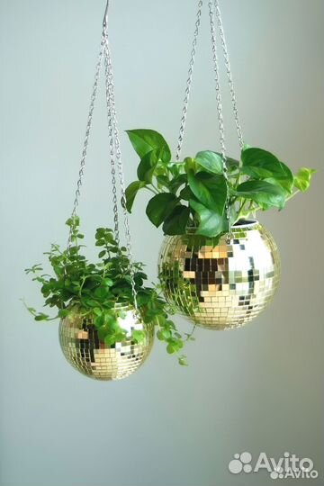 Кашпо из диско шара / кашпо из зеркальной мозаики