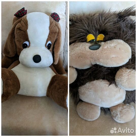 Большая плюшевая собака и хитрый кот