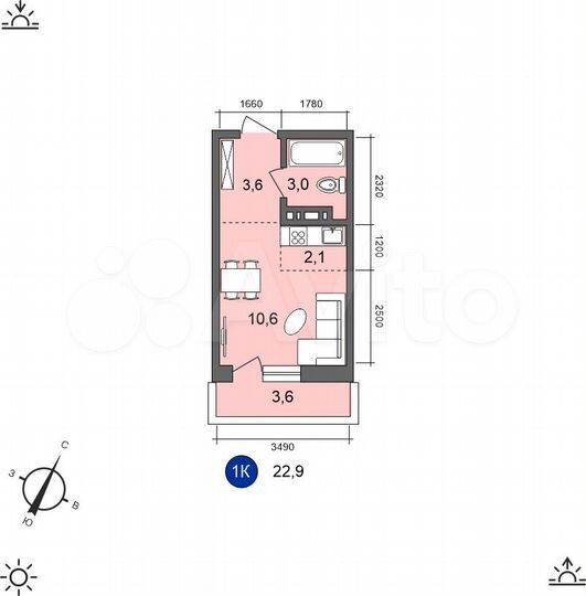 1-к. квартира, 22,9 м², 5/10 эт.