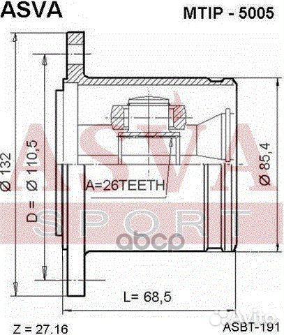 ШРУС внутренний правый pajero 26x110 mtip5005 asva