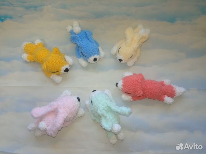Вязаные игрушки сплюшки зайчик и лиса handmade