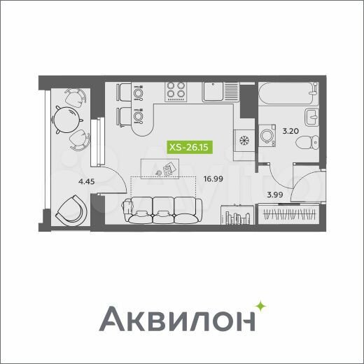 Квартира-студия, 26,2 м², 10/16 эт.