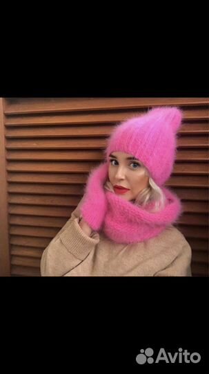 Шапка из ангоры (комплект: шапка варежки снуд