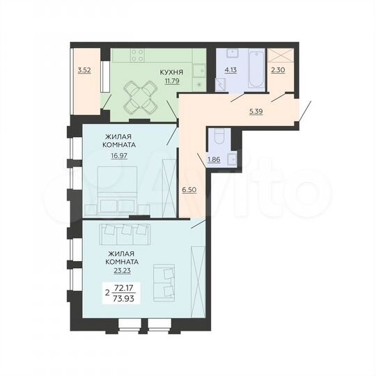 2-к. квартира, 73,9 м², 8/21 эт.