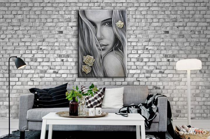 Картина маслом Красивая девушка с розами