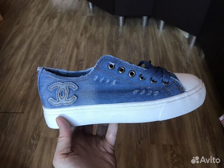 Слипоны джинсовые с логотипом Chanel 38