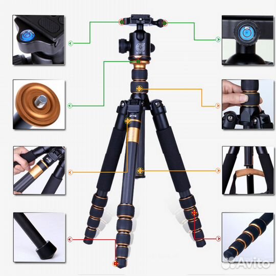 Штатив + монопод Q666 гидро голова до 15кг