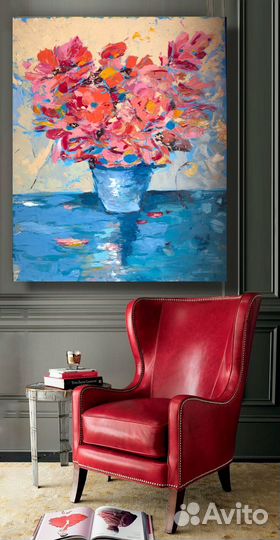 Картина маслом большая интерьерная цветы