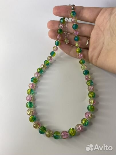 Разноцветные бусы кракле стекло 44 см