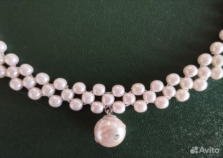 Колье чокер под жемчуг. Длина 38-41 см. Шир 1 см