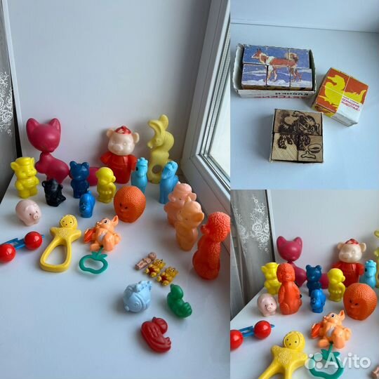 Пластиковые игрушки СССР и кубики