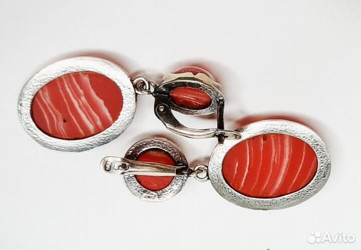 Серьги длинные красные. Мельхиор