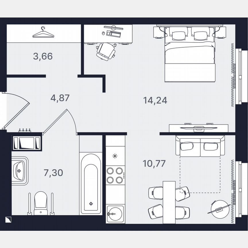 1-к. апартаменты, 40,8 м², 10/24 эт.