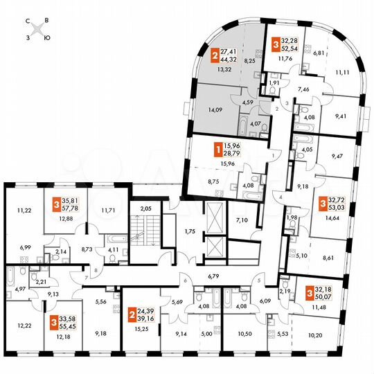 2-к. апартаменты, 44,3 м², 2/15 эт.