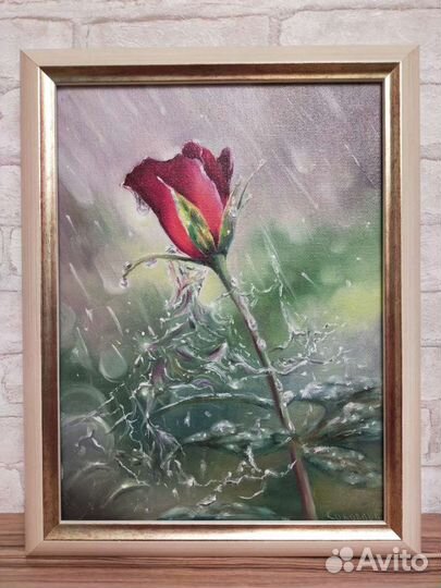 Картина маслом Роза дождя
