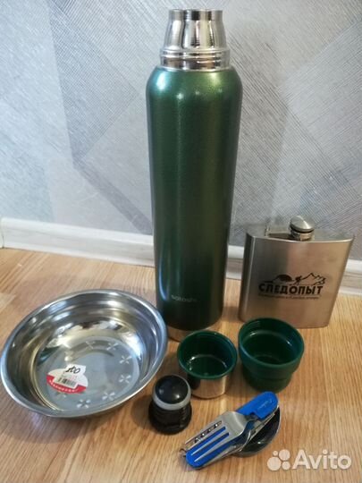 Термос, фляжка, тарелка и вилка-ложка