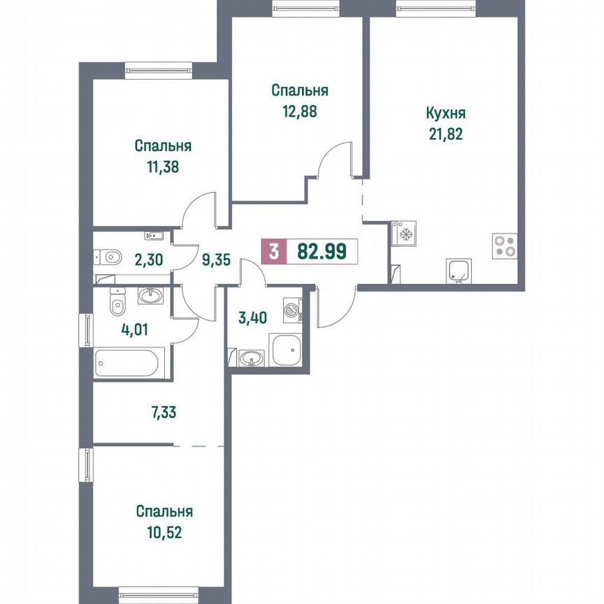 3-к. квартира, 83 м², 1/16 эт.