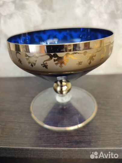 Фужеры Богемия. Кобальт. Позолота