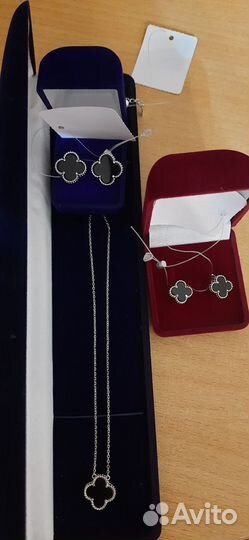 Вышлю. Серьги и колье Van Cleef Клевер Серебро 925