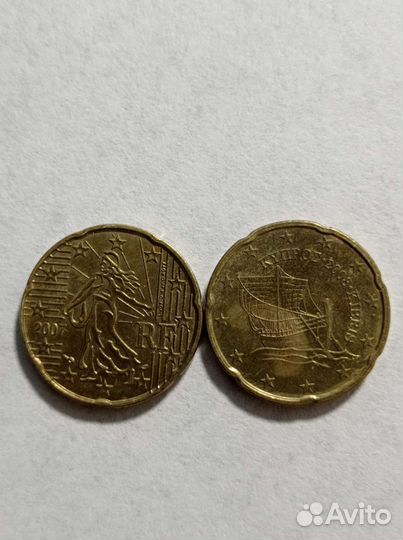 Монеты 20 Евро центов Франция и Кипр
