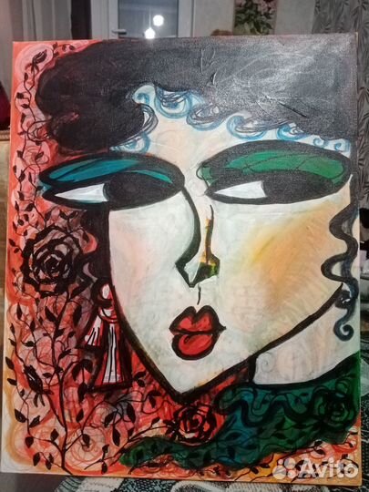 Картина абстракция, девушка, Холст