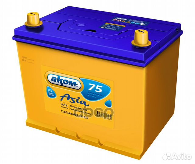 АКБ akom Asia 6ст-75 75Ah 630A - обратная 26