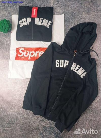 Supreme черное худи с молнией для модных образов