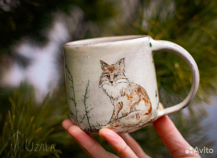 Керамическая кружка ручной работы с рисунком “Лиса