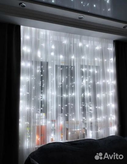 Гирлянда штора белая