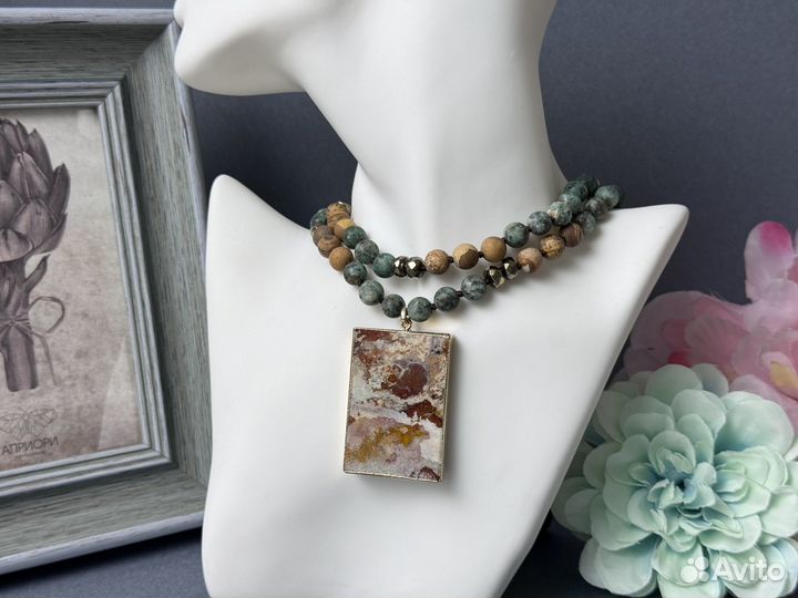 Сотуар чокер колье бусы натуральная яшма